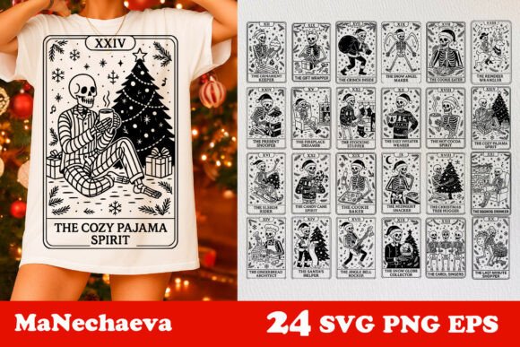 Download Christmas Skeleton Tarot Card Bundle SVG - Premium Resources